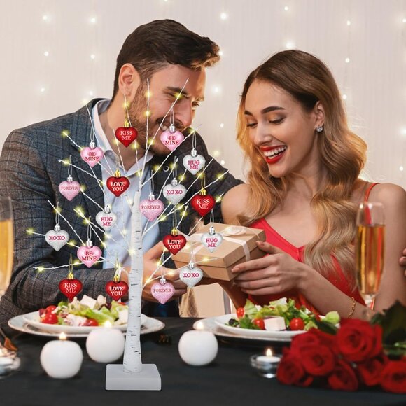 Timer] Valentines Decor 24 Inch Valentines Decorations Lighted Tree with 18 Hear - Picture 3 of 8